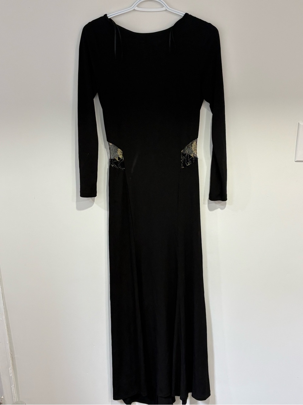 Black Long Sleeve Evening Dress with Gold Embellishment